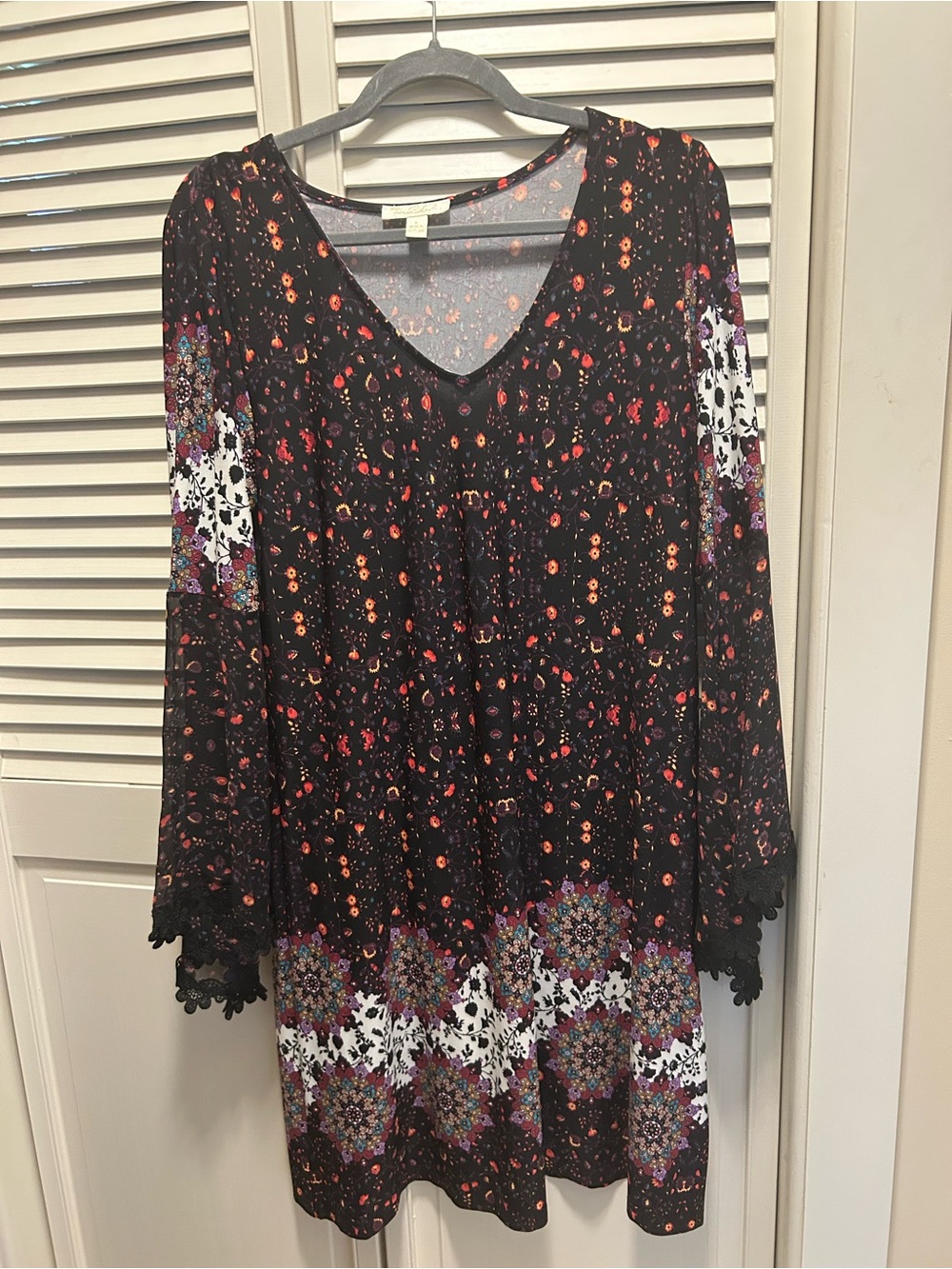 Palecek Black Floral Print Blouse with Multicolor Accents